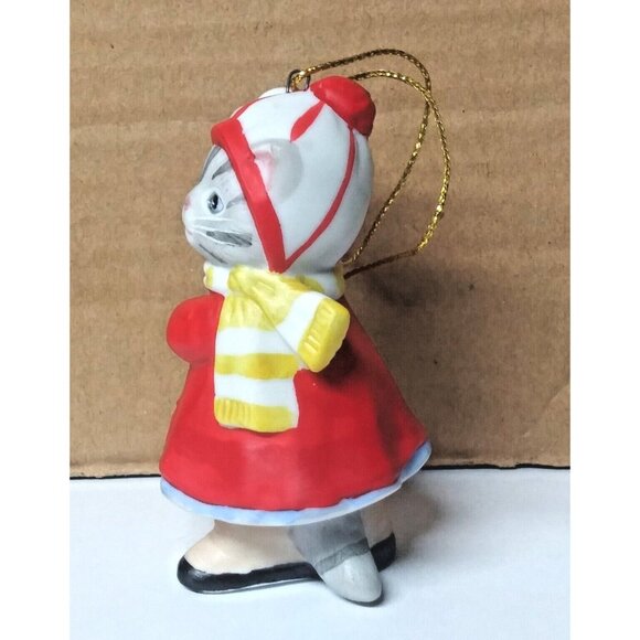 RARE Kitty Cucumber 1989 Cat Red Christmas Ornament Snowball Fight B. Shackman - Picture 4 of 5